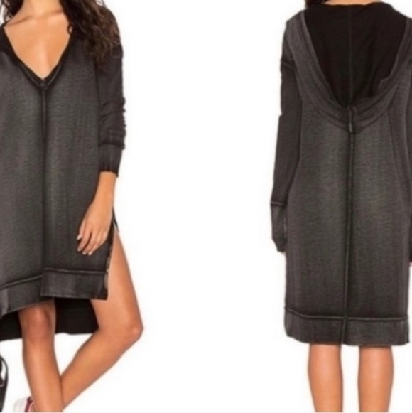 Free People Queen of Hearts Hoodie Tunic Women's Size Small Black Washed Out - Picture 3 of 8